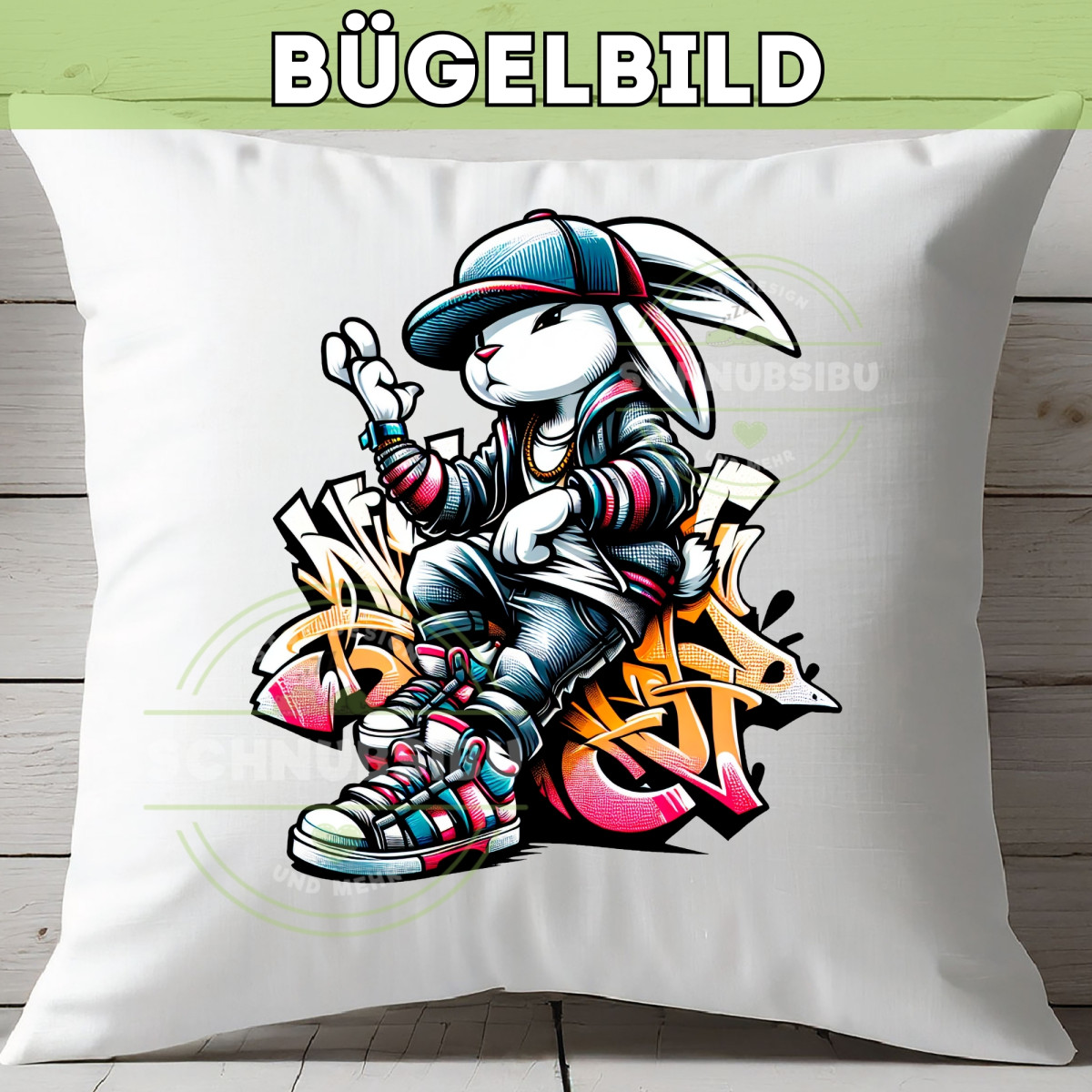 Bügelbild Graffiti Hase